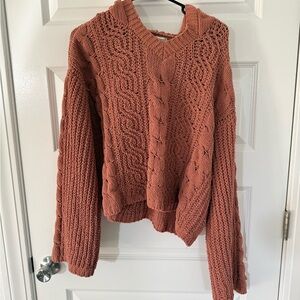 Cozy Cable Knit Sweater - Rust